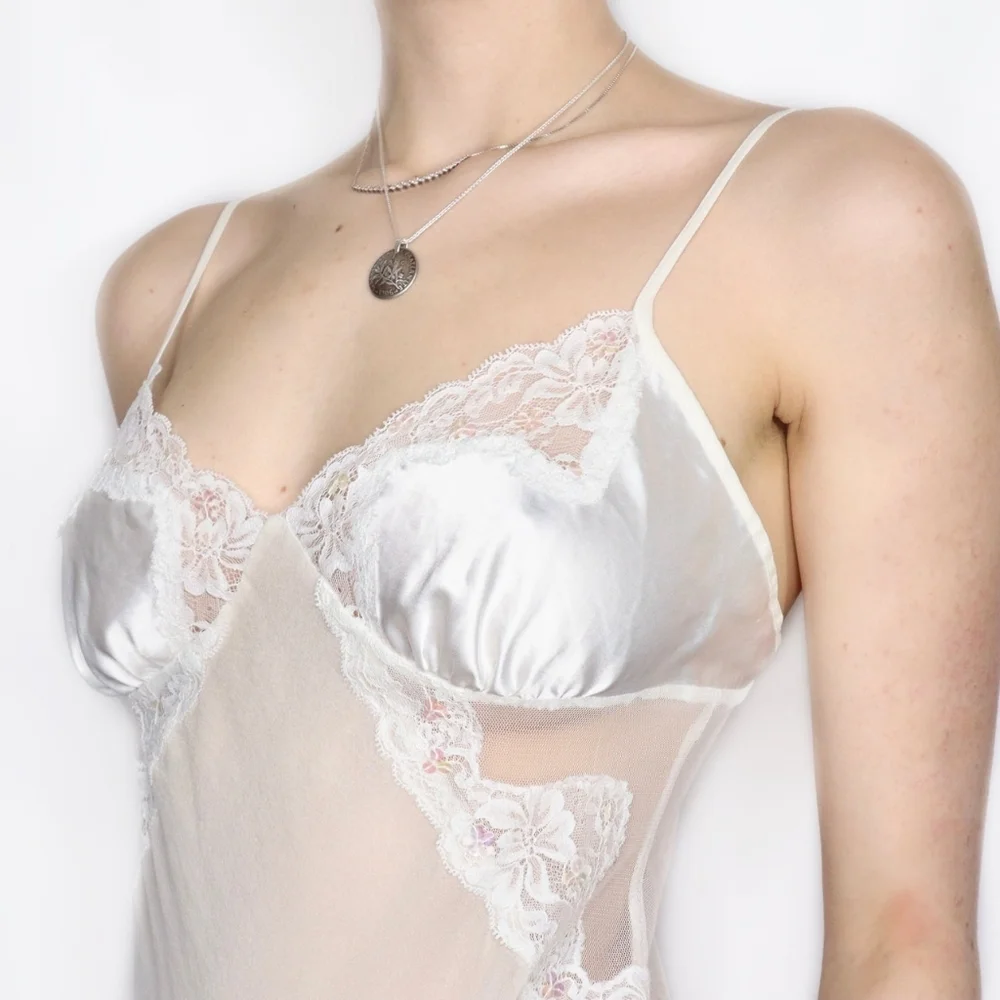 Victoria's Sectet Lingerie Chemise Lace Sequins Sheer Satin Size Large